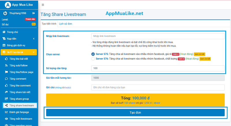 Dịch vụ tăng share Livestream Facebook giá rẻ